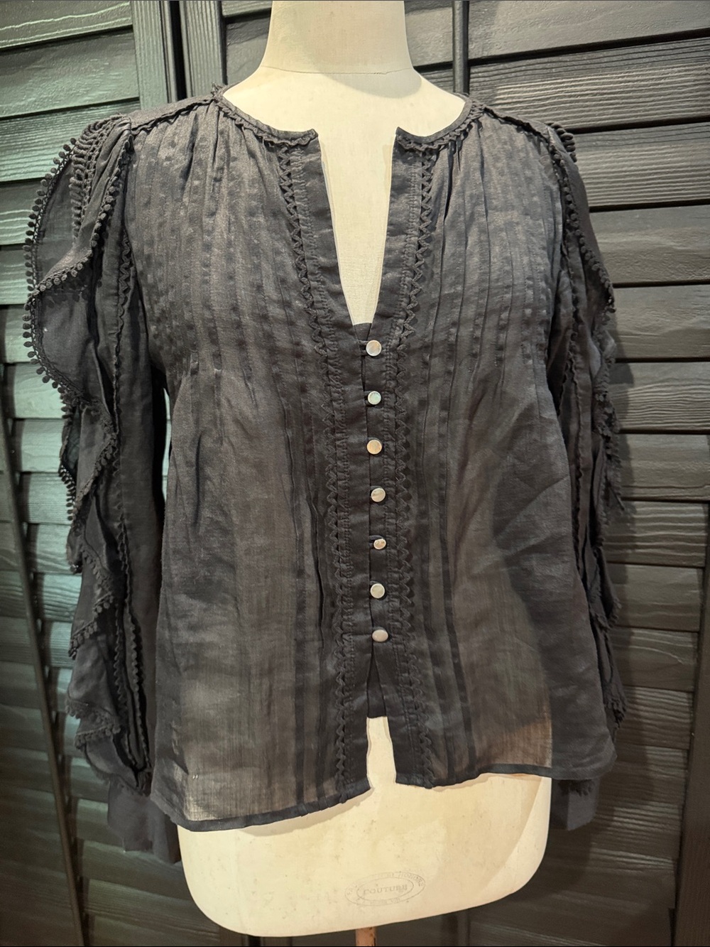 Isabel Marant Black Ruffled Button-Front Women’s Top